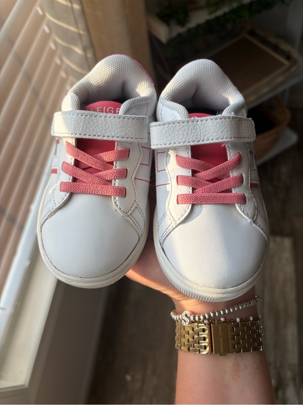 Tommy Hilfiger White & Pink Kids Velcro Sneakers - Picture 2 of 8